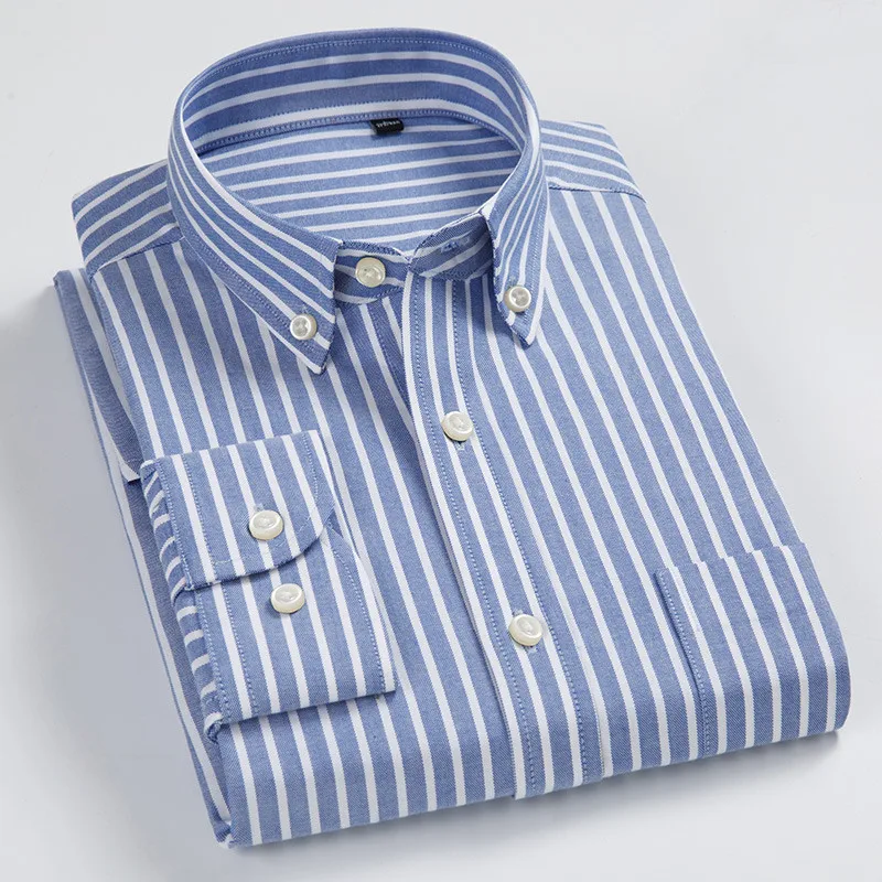 

8XL 7XL Pure Color Striped / Plaid Longsleeve Shirt for Men Dress Shirts 100% Cotton Oxford Business Oversized Button Up Shirt