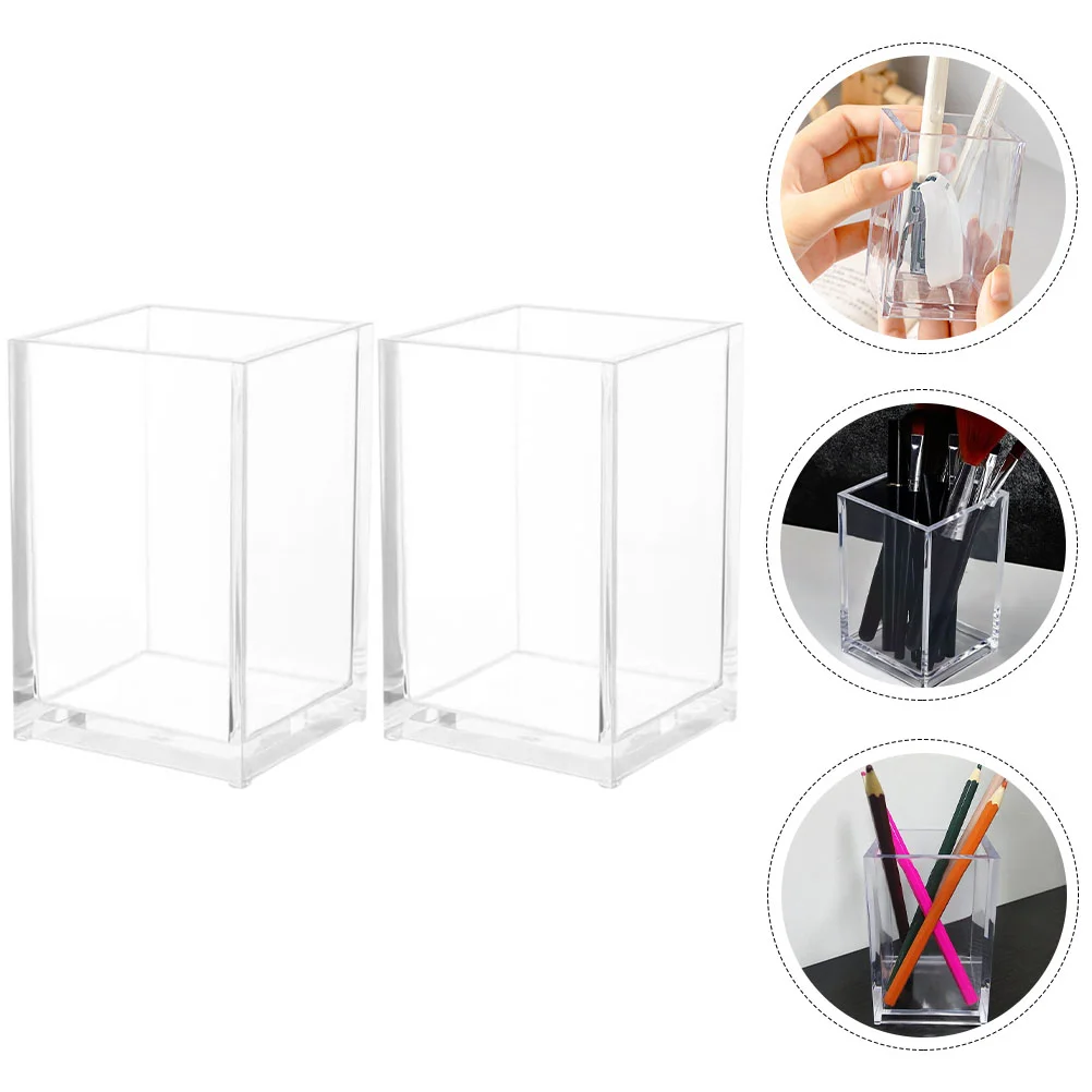 

2 Pcs Acrylic Pen Holder Make Organizer Clear Brush Makeup Brish Large Case Cover Brushes Vanity Cup Holders