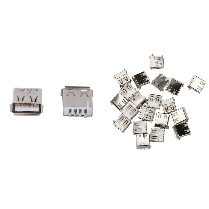 

10Pcs Straight Solder Type USB A Female Plug Jack Connector With 20Pcs USB Female Type A 4-Pin DIP Right Angle Plug Jack