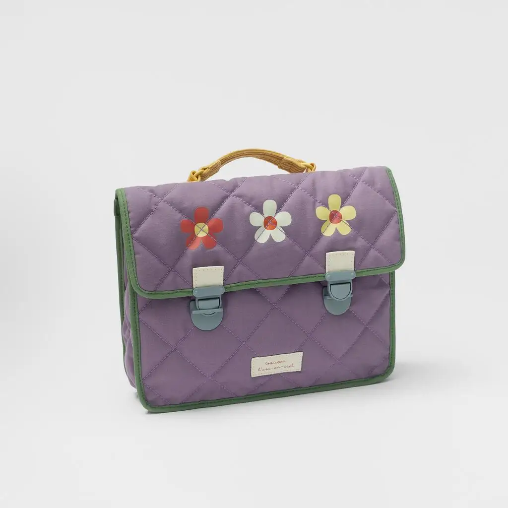 New Brand Canvas Quilted Embroidered Children's Backpack Kindergarten Girls Retro Bag Solid Color Flower Buckle Backpack