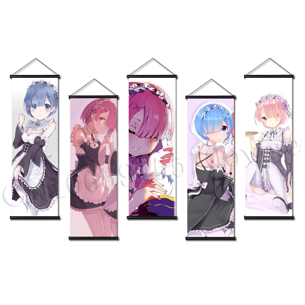 

Настенный декор Rem Ram постеры HD пинт картина Re:Zero Холст Картина Kara Hajimeru Emilia Висячие свитки искусство для гостиной
