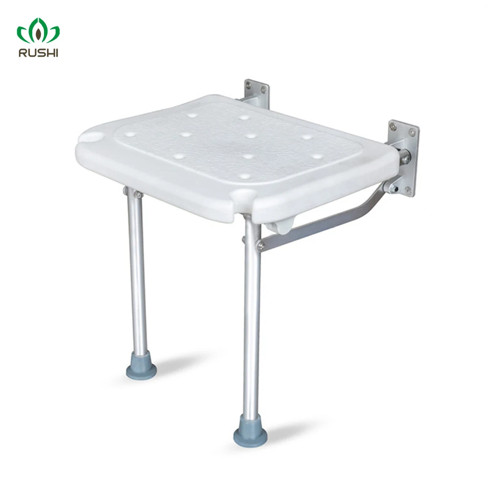 Folding Shower Flip-up Screw-in Bath Seat Wall Mounted Bathroom Chair Stool with Non-Slip Feet Drainage Holes Shower step stool