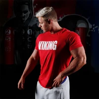 streetwear fashion red mens t shirt slim fit cotton crew neck short sleeve t shirt jogger gym workout bodybuilding sportswear