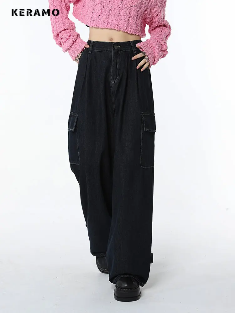 Women Harajuku Y2k Cargo Baggy Blue Jeans Streetwear Hip Hop Oversize Casual Wide Leg Vintage Demin Pants Loose Trousers