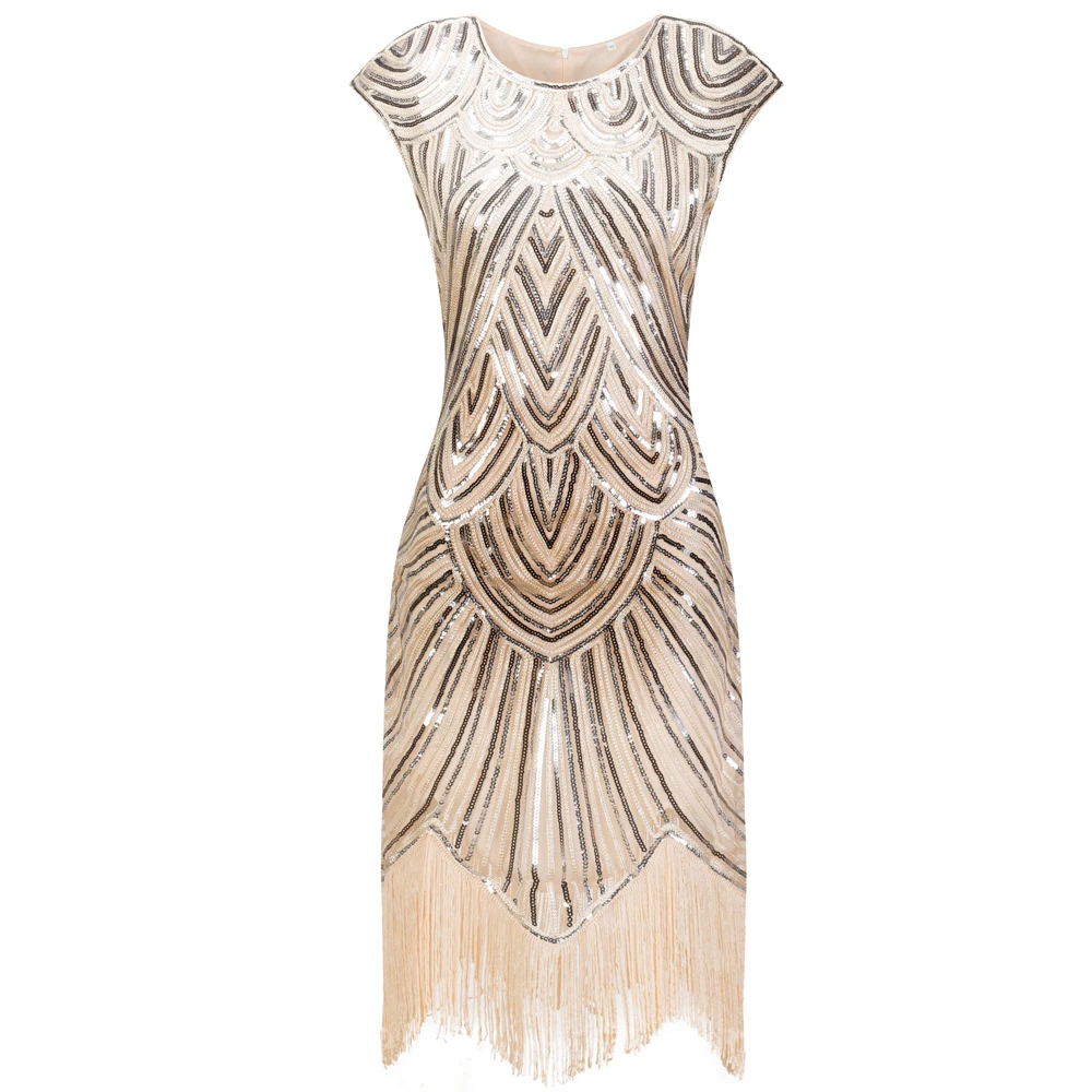 

2022 Summer Vintage 1920s Flapper Great Gatsby Christening Dress O-Neck Cap Sleeve Sequin Fringe Party Midi Vestidos Verano