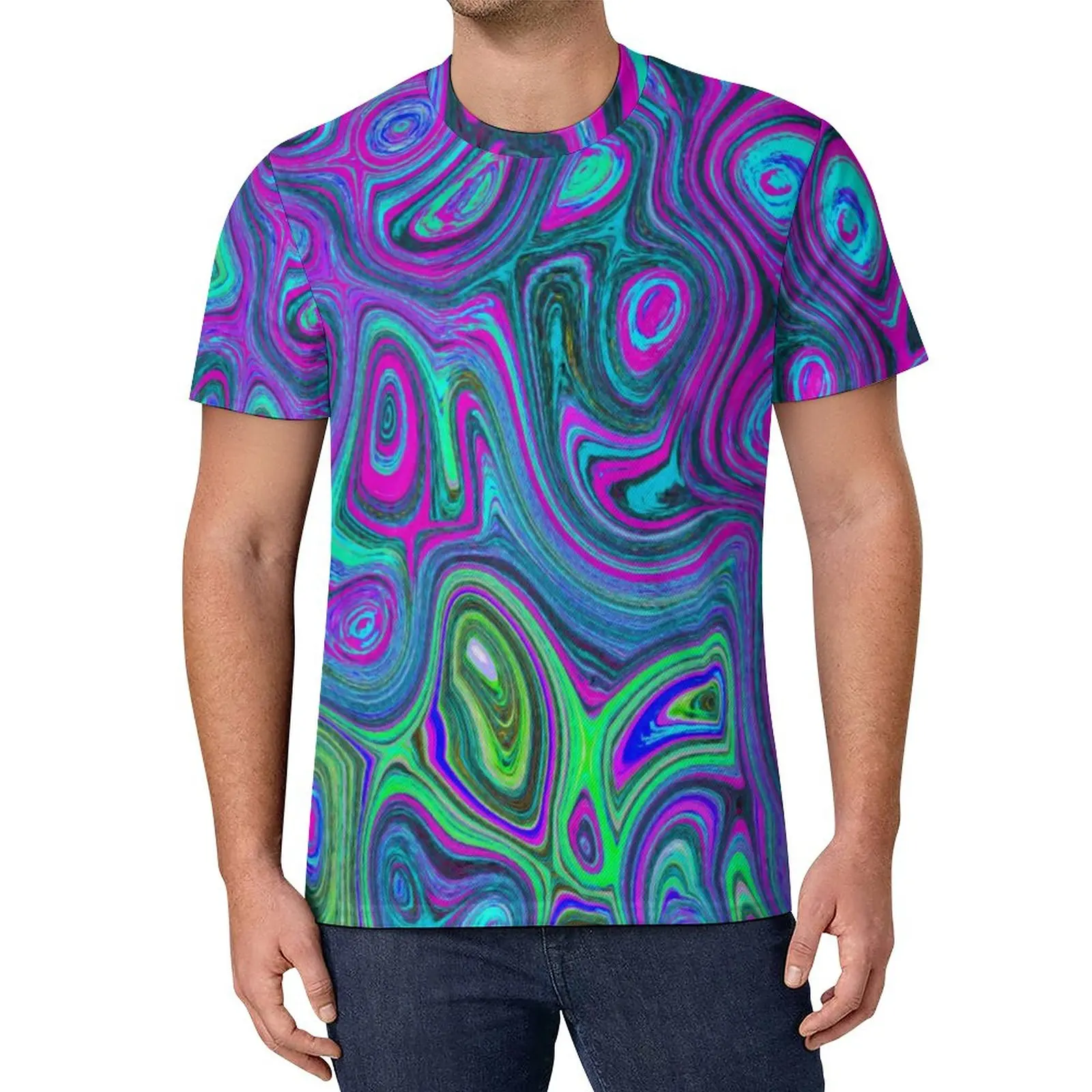 

Мраморная ретро-футболка в стиле 70-х, трендовые футболки с абстрактным художественным принтом, футболка Y2K, пляжные Топы с коротким рукавом и графическим принтом