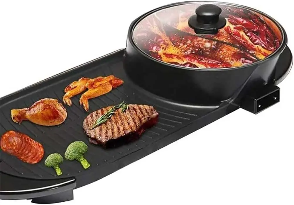 

in 1 Grill with Shabu Shabu Hot Pot. Multifunctional Indoor Teppanyaki Korean BBQ Capacity for 2-10 People