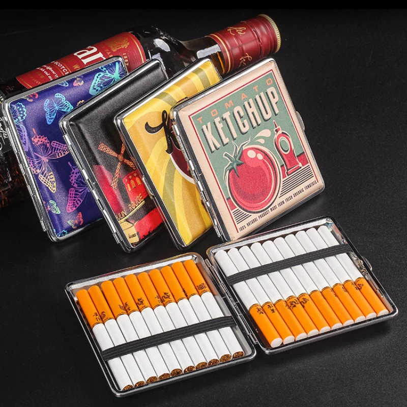 

Лидер продаж, 20 упаковок кожаных сигарет с принтом, индивидуальные сигаретные коробки с эластичным ремешком, креативные сигаретные коробки, мужской подарок