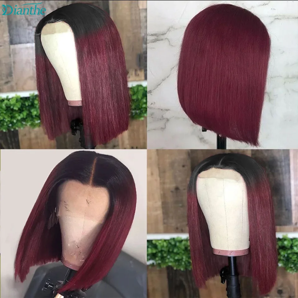 Burgundy Bob Wig Lace Front Human Hair Wigs 13x4 Lace Front Wigs For Women Brazilian Wigs T1B/99J Transparent Lace Wigs Dianthe