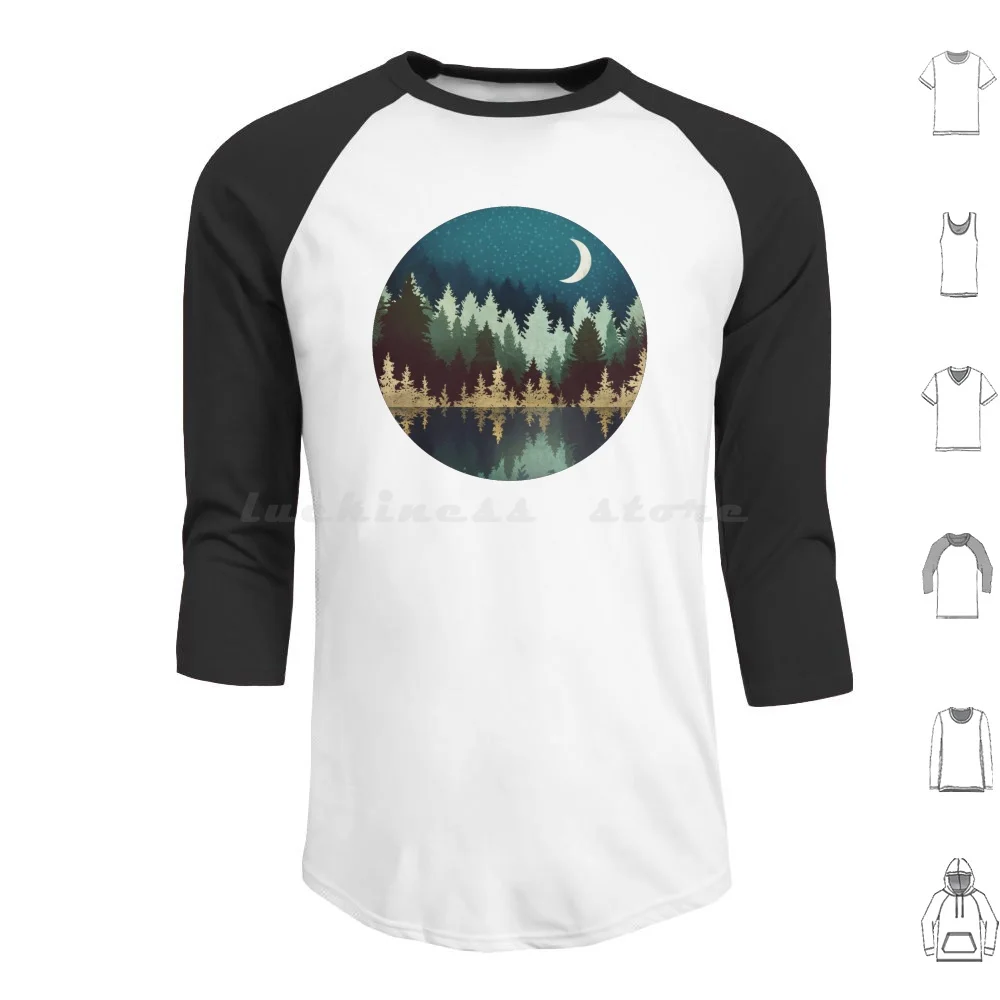 

Star Forest Reflection Hoodie cotton Long Sleeve Stars Forest Trees Reflection Water Lake Ocean Sea Landscape Nature Green