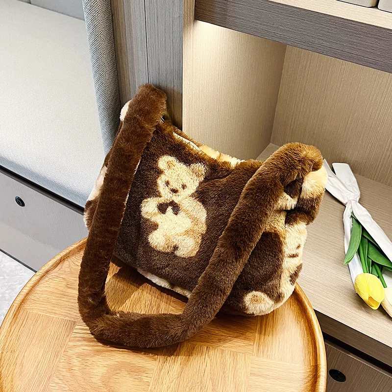 Women's Handbags Japanese Plush Messenger Bag Academy Style Cute Cartoon Bear Girl Shoulder Bag