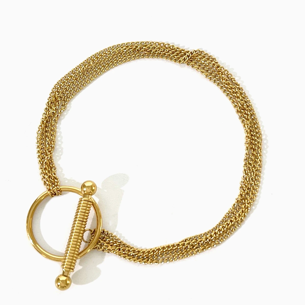 

Peri'sbox Unique Stainless Steel 18K Gold Plated Multi Link Chain OT Toggle Bracelet Women's Statement Jewelry Factory Wholesale