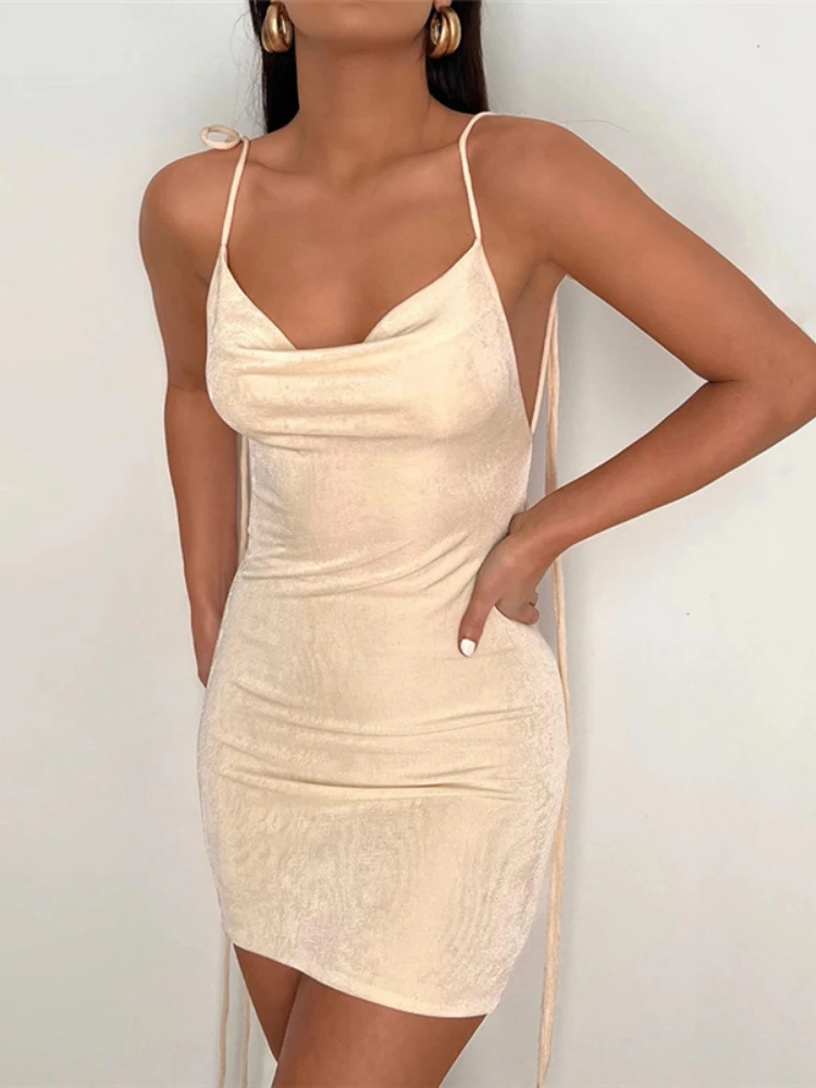 

Sunny Y.j. Summer Sexy Low Cut Backless Strappy Slim Red Mini Dresses Temperament Solid Color Tassel Short Dress Women 2022