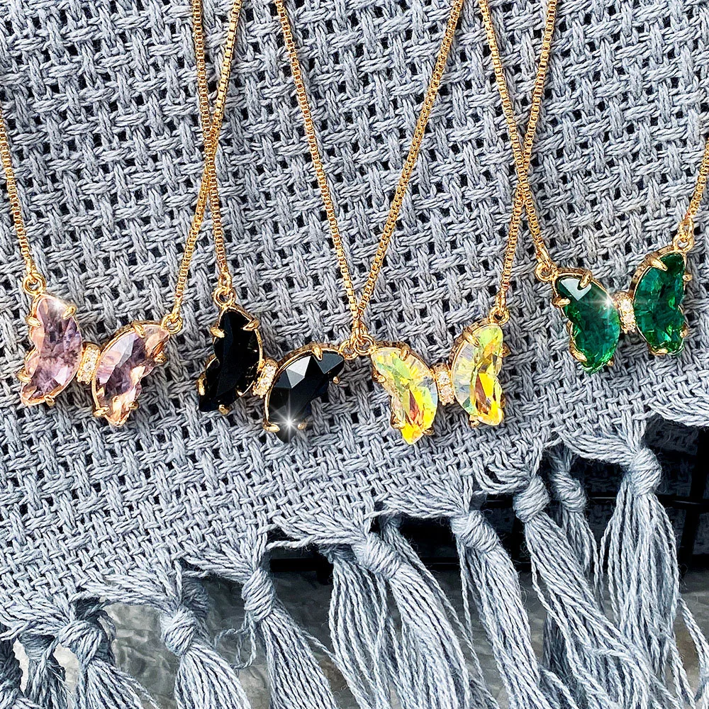 

New Korean Fashion Butterfly Crystal Pendant Necklace Female Wedding Prom Party Luxury Jewelry Valentine's Day Girlfriend Gift