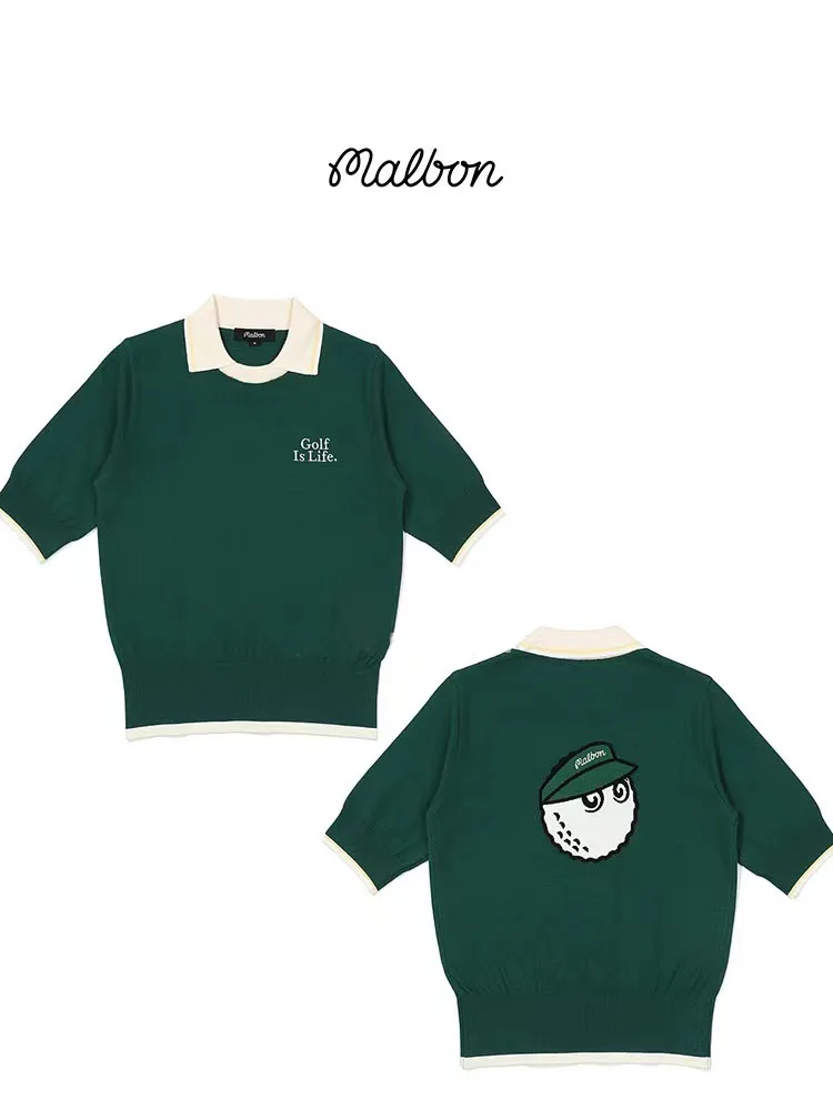 Malbo Golf Shirt Women 2023 Summer Golf Clothing  Casual Lape Short Sleeve ice Silk Knitwear Academy Style Slim Polo T-Shirt