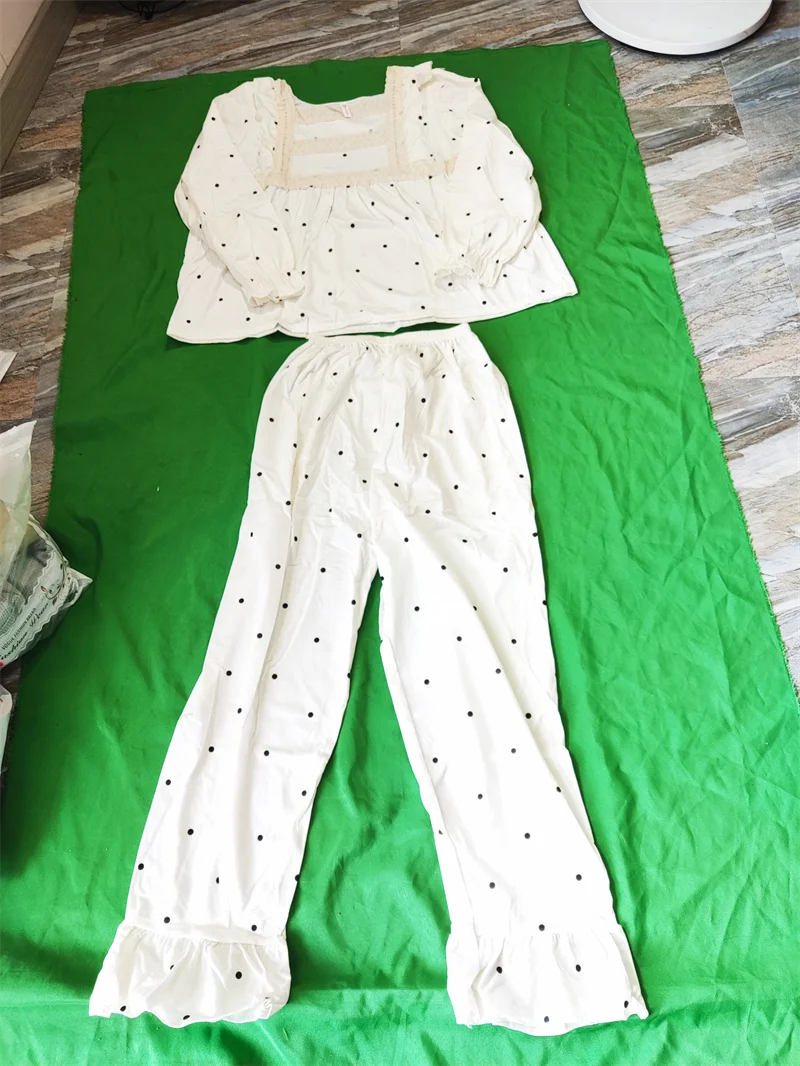 Vintage Women's Homewear Pajamas Set Sweet Lace Print Full-Sleeve Big Size Pyjamas Top Clothes Japanese Princess Style
