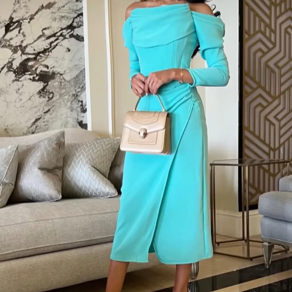 

FLORINE TULIRAIN Satin Summer Trumpet Tea-Length Evening Dress Prom Gown Elegant Green Party Dress For Charming Women 2023