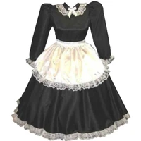 new lockable sissy dress maid black satin long sleeve lace independent apron adult little girl giant baby doll costume customiza