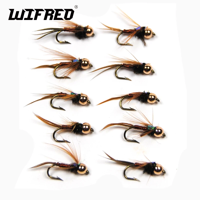 

Wifreo 10PCS #8 #10 #12 Copper John Fly Brass Head Nymphs Stone Fly Fishing Trout Bait Lures