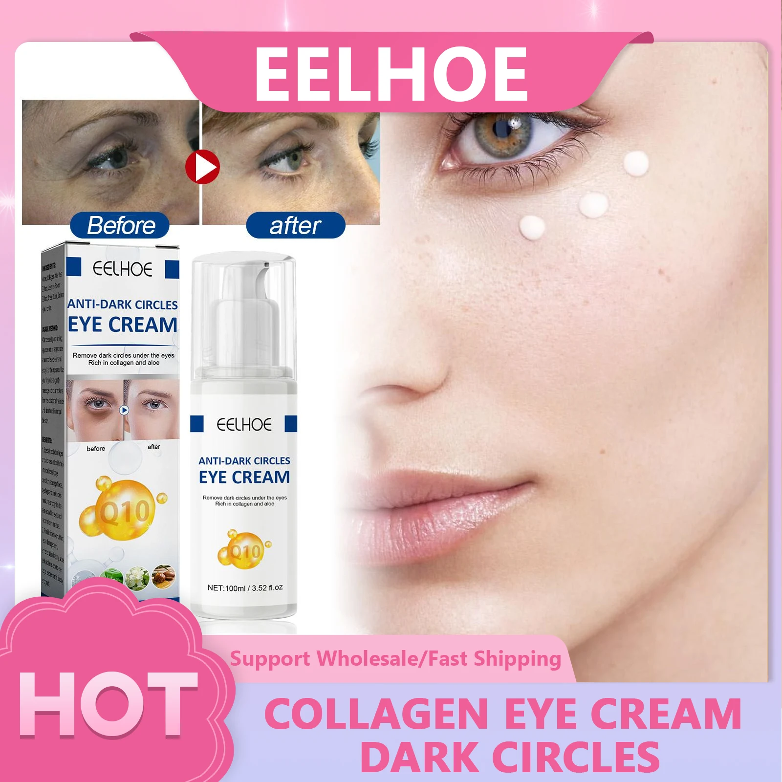 

Collagen Eye Cream Remove Bags Dark Circles Anti Puffiness Wrinkle Lift Tighten Fade Fine Line Moisturize Anti Aging Eye Cream