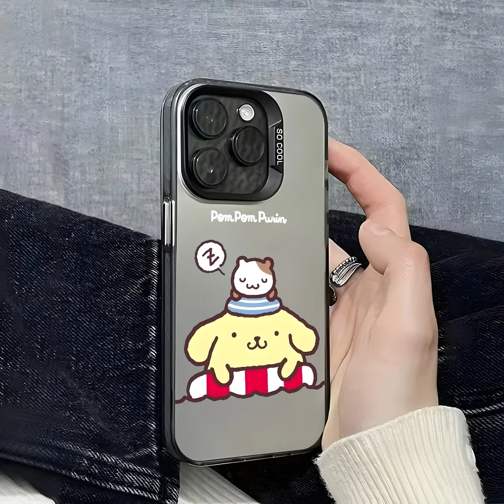 Чехол для телефона MINISO Saniro Pom Purin iPhone 16 15 14 13 12 11 Pro Max черный фиолетовый матовый