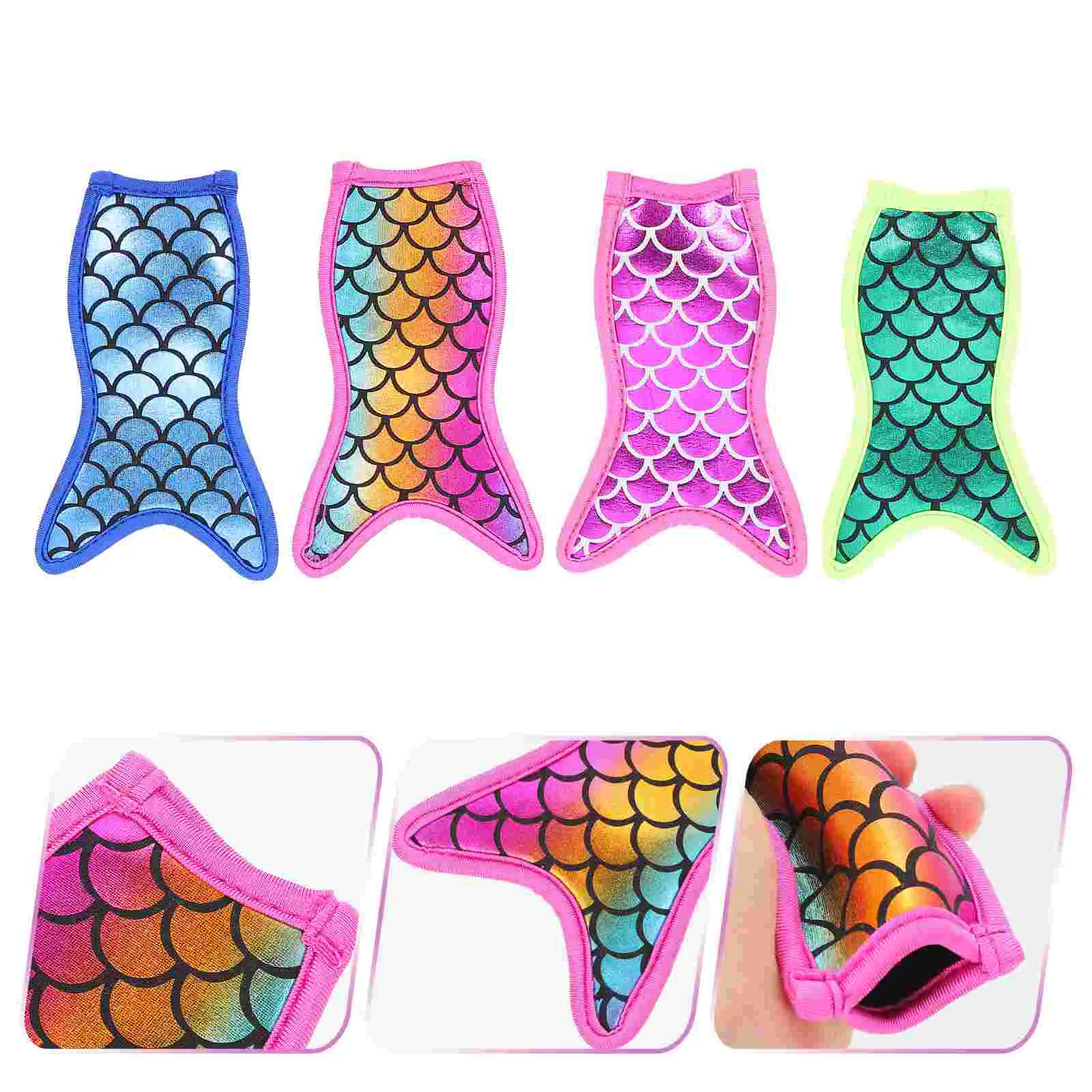 

4pcs Creative Mermaid Designed Ice-Lolly Covers Delicate Ice Lolly Protective Covers Decorative Popsicle Holders for Outdoor