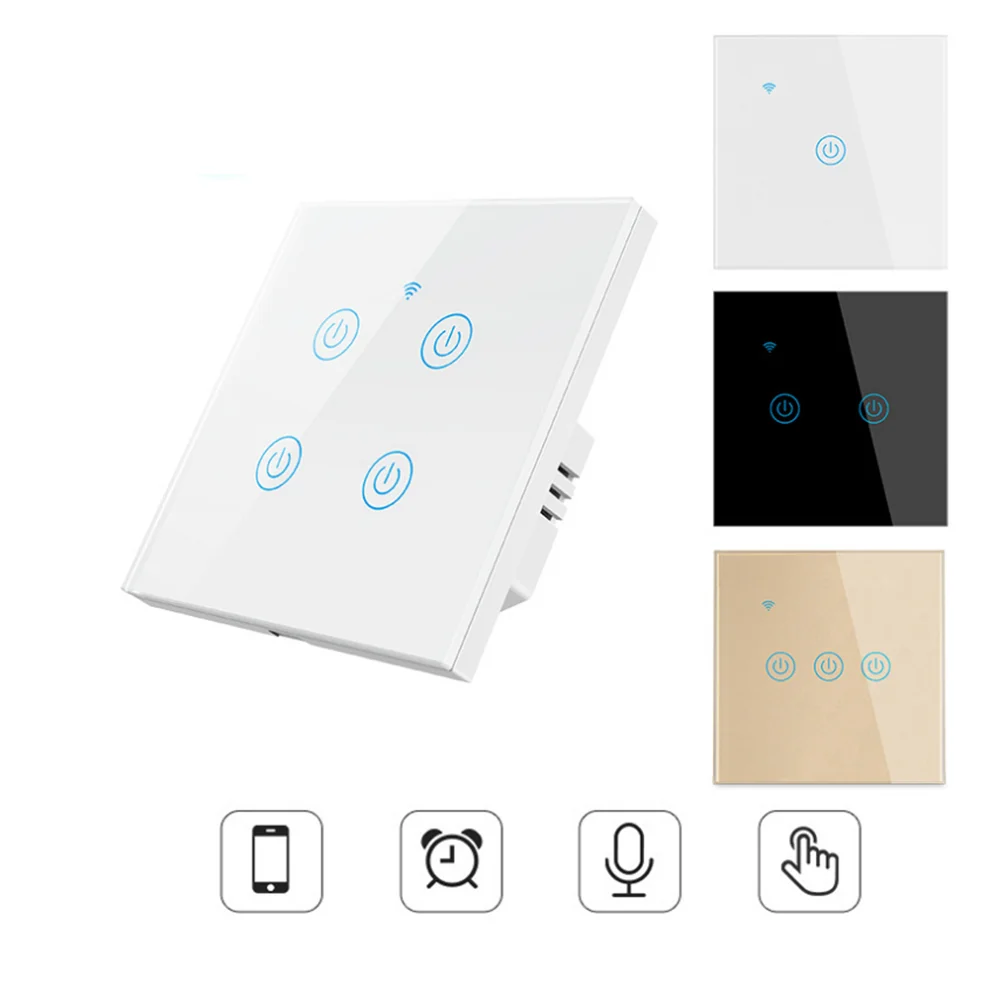 

Tuya Smart EU Standard 1/2/3/4 Gang Switch Remote Control Voice Light Touch With Neutral Wireless WiFi Wall Electrical Switch