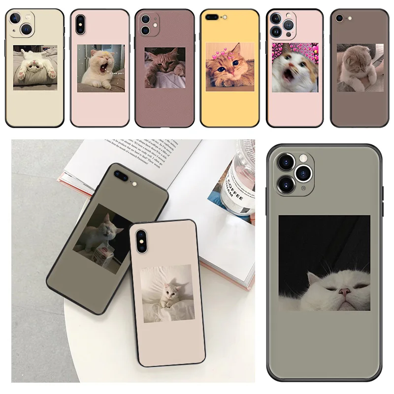 Чехлы для телефонов iphone 15Pro XS Max 11 12 13 14 Pro 7 8 15 Plus Mini SE X XR милый Кот розовый Забавный