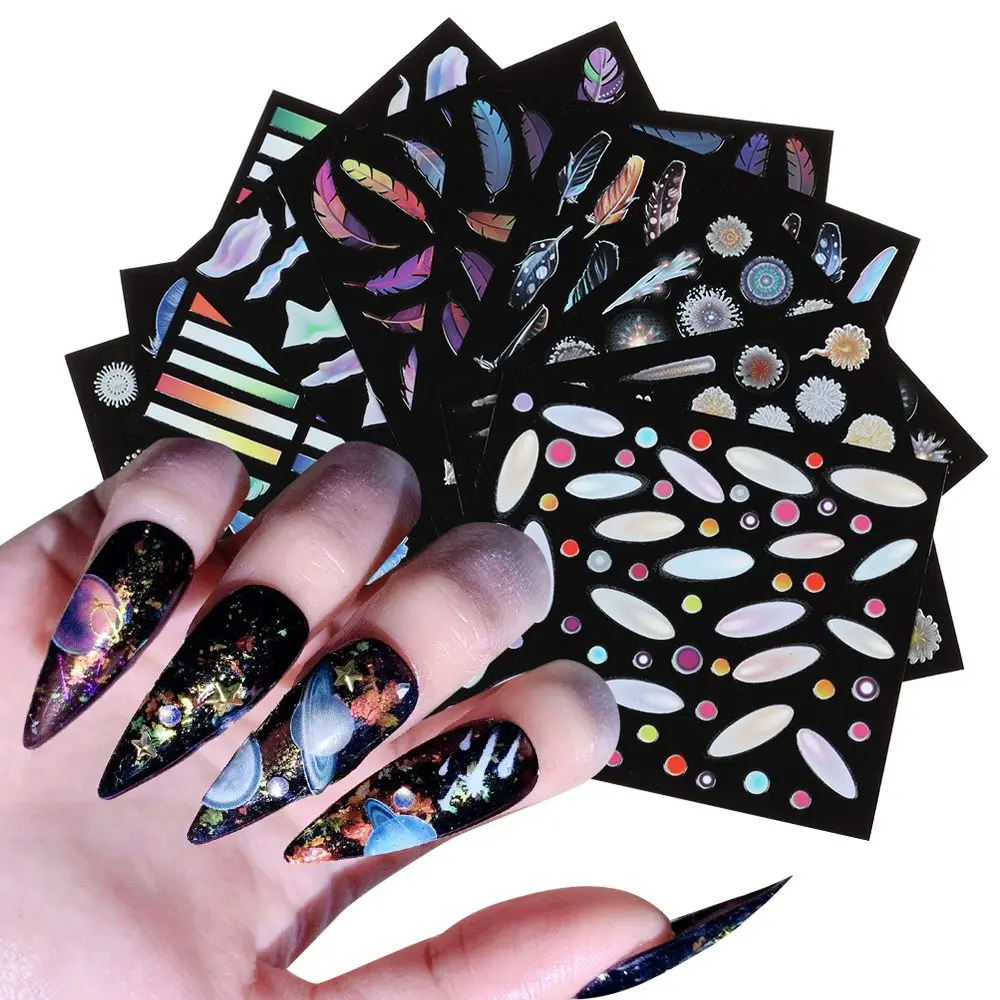

Manicure DIY Selfadhesive Fireworks Fluorescent Craft Feather Nail Art Stickers