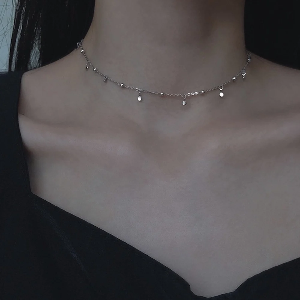 

Silver Color Tassel Necklace women's Light Luxury Clavicle Chain Simple Temperament Choker Jewelry for Graduation Gift