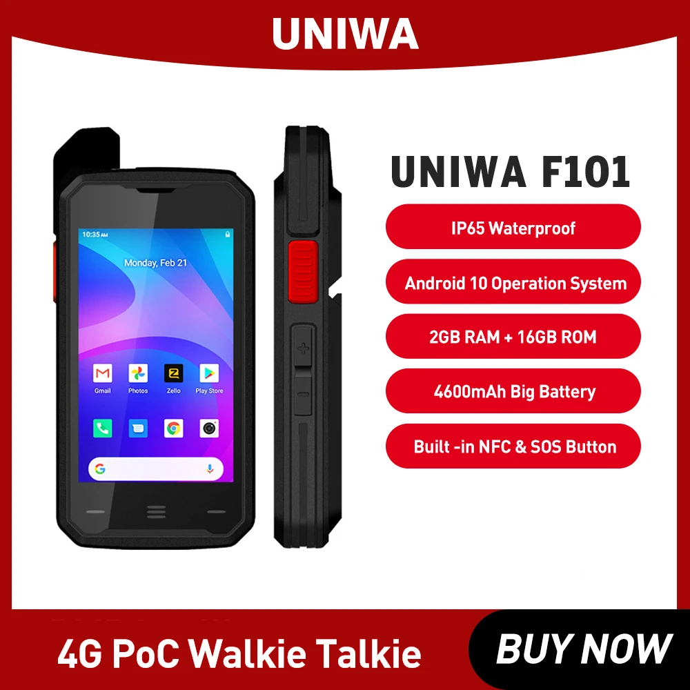 UNIWA F101 Walkie Talkie PTT  Mobile Phone  Android 10 13MP rear camera 4600mAh 4.0 inch Mobile Phone Waterproof NFC 4G Cellphon