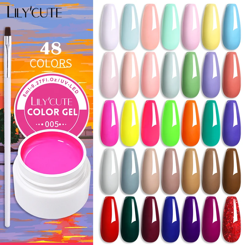 LILYCUTE 8ml Painting Gel Nail Polish Set Cover Pure Colorful Varnish Nail Art Salon Soak Off UV LED Nail Art Design Drawing Gel