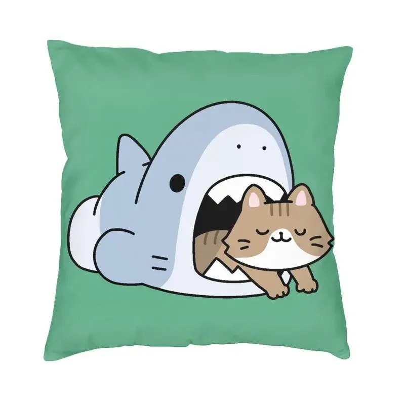

Квадратная наволочка в виде кошки, акулы, домашний декор, наволочка с мультяшными аниме животными, декоративная подушка для дивана, двусторонняя печать