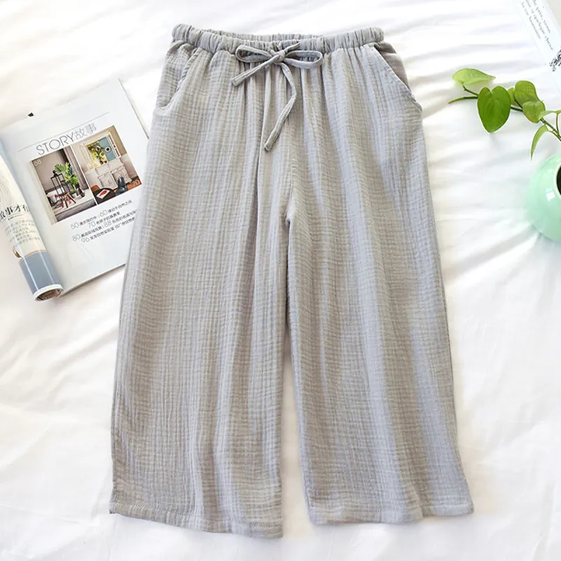 Fdfklak Summer New Women's Cotton Gauze Pajama Pants Large Size Loose Home Pant Multicolor Sleepwear Crepe Cropped Trousers