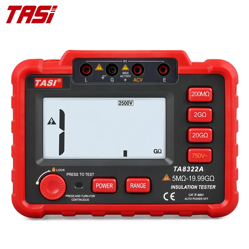 

Цифровой тестер сопротивления изоляции TASI TA8322A, Мегаомметр с автоматическим выбором диапазона, 1000 ~ 2500 В, оповещение о коротком замыкании высокого напряжения