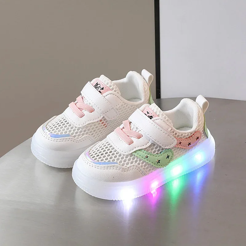 

Size 15-30 Children Summmer Mesh Led Shoes Lighted Sneakers Glowing Shoes Kid Pink Sneakers Baby Sneakers with Luminous Sole