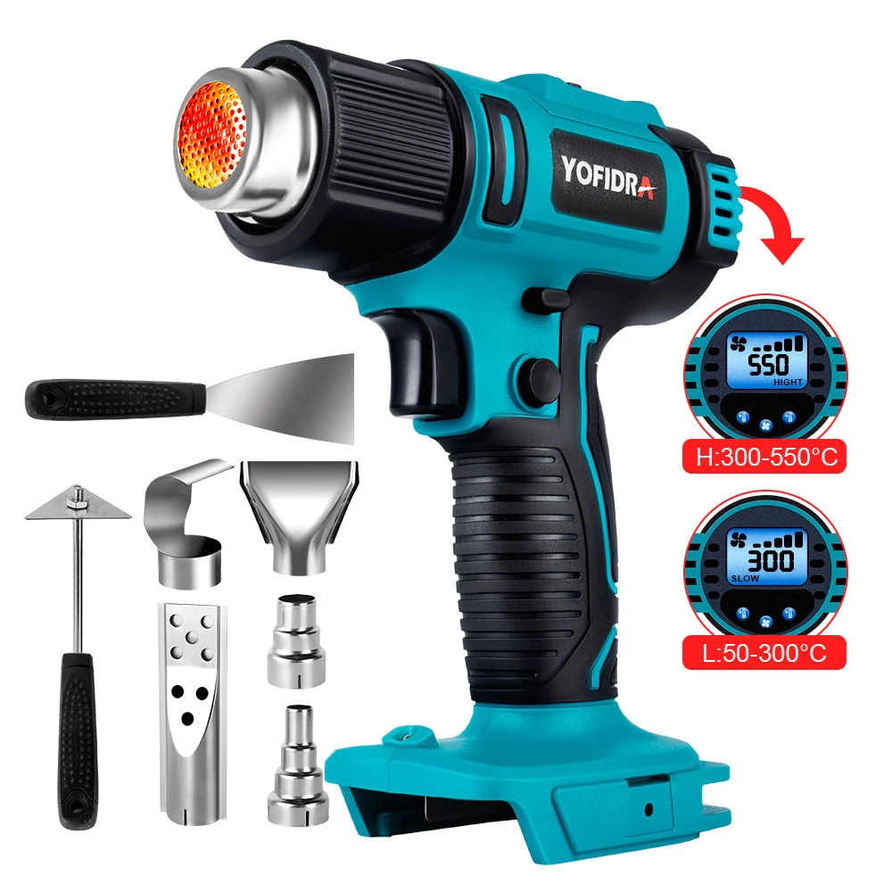 

18V 2500W Electric Hot Air Gun 6 Speed Adjustable LED Display Rechargeable Industrial Home Heat Gun Tools For Makita 18V Battery