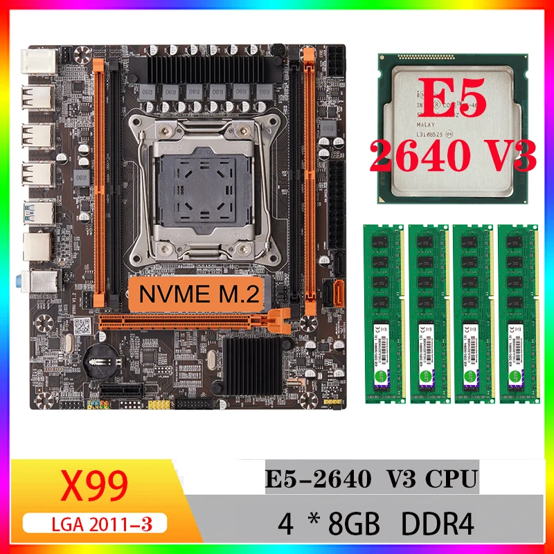 Комплект x99 e5 xeon 2640 v3 материнские платы материнская плата процессора оперативная память комбо для кулера процессора computador mini itx 8gb комплекты для ПК геймер for gtx 1660 rtx 3060 ti rx 6600 super rx 580