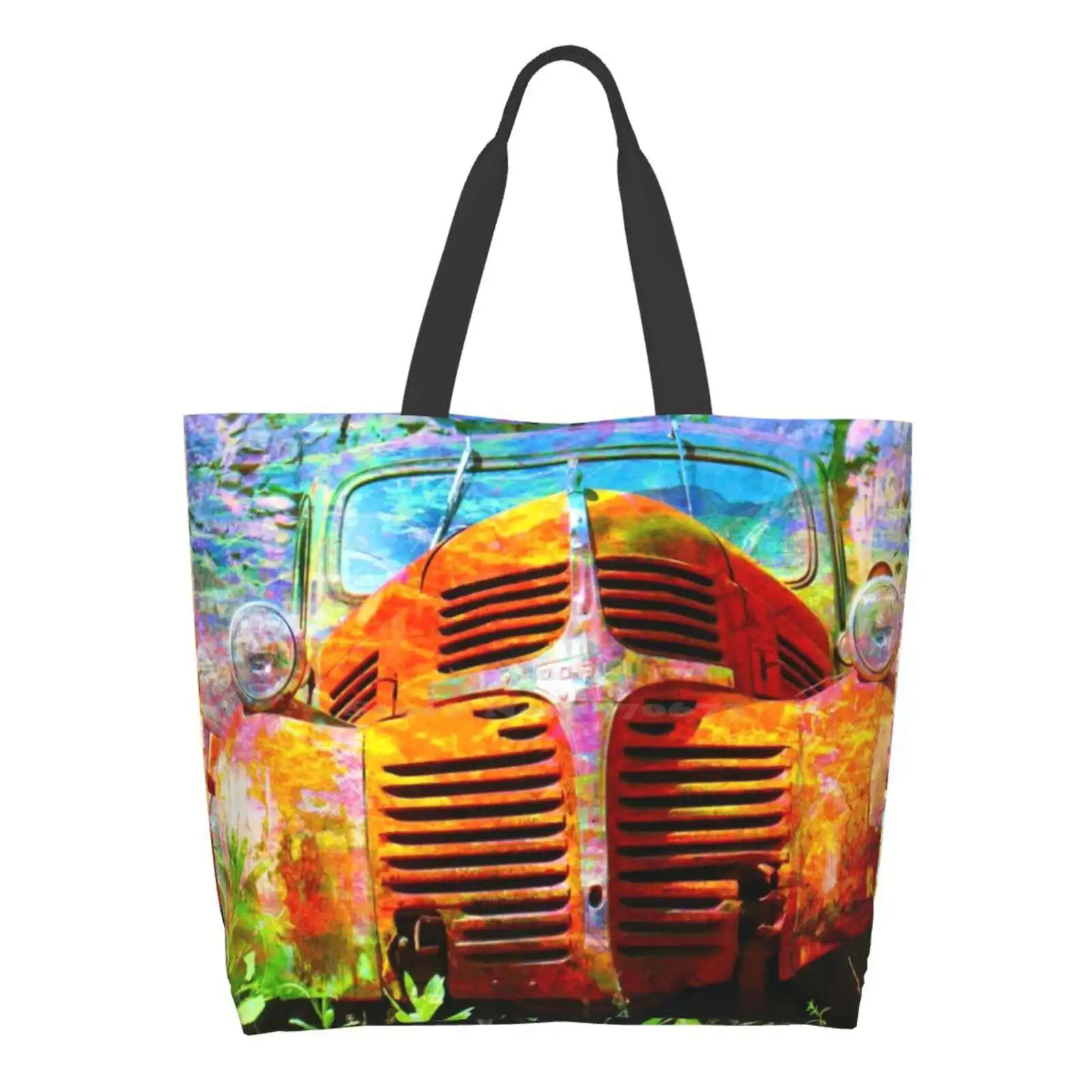 

Old Dodges Never Die Designer Handbags Shopping Tote Vintage Pickup Rusting Grill Headlights Old