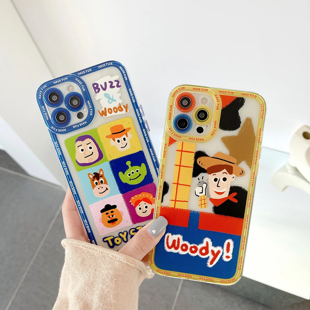 

Disney Toy Story Buzz Lightyear Phone Cases For iPhone 12 11 Pro Max Mini XR XS MAX 8 X 7 Couple Anti-drop Soft Clear TPU Cover