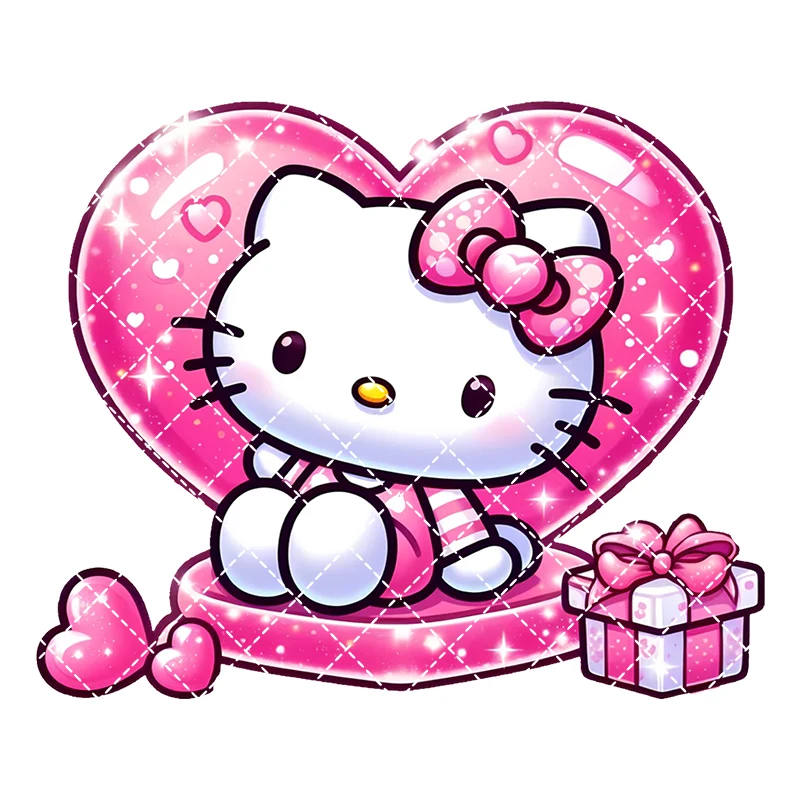 Hello Kitty Valentine's Day Iron On Heat Transfer Stickers For Clothes DTF Pinted Vinyl Thermal Appliques Washable T-Shirt Decal