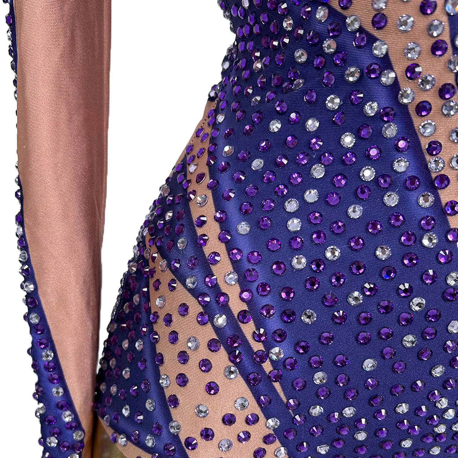 Роскошный блестящий фиолетовый боди со стразами танцевальный купальник с