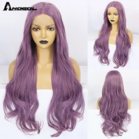 anogol synthetic 34in purple lace wig tpart lace closure middle part long body wave hair heat resistant fiber wavy wig for women