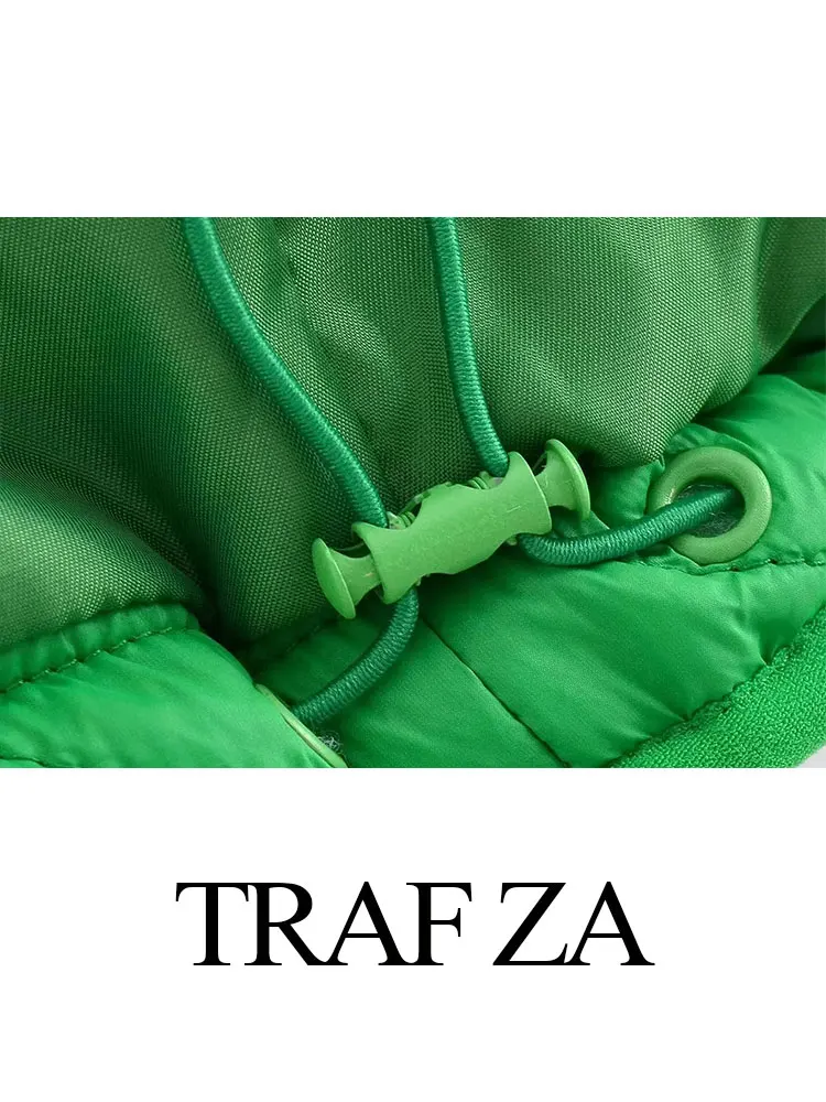 TRAF ZA Autumn Women Hooded Cotton Coats Fashion Solid Vintage Long Sleeve Zipper Pocket Warm Jackets Winter Women's Clothing