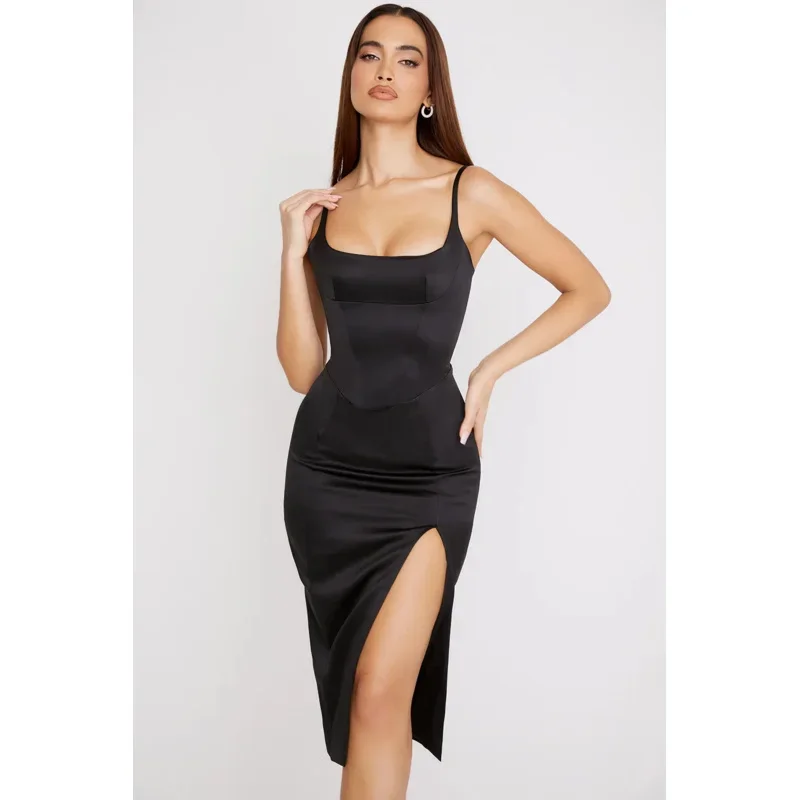 Mingxi летние облегающие атласные красные платья для дня рождения сексуальное