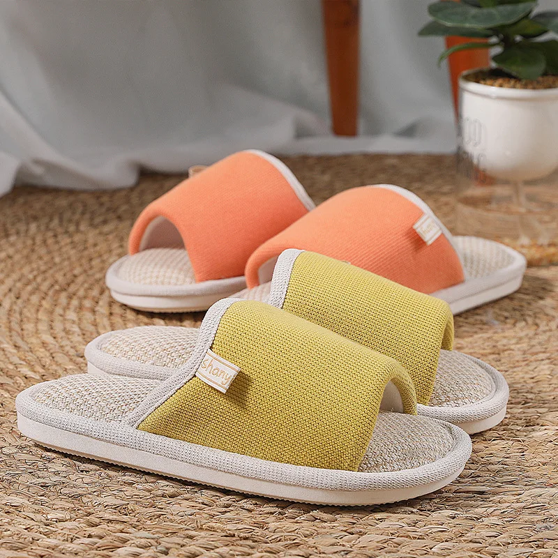 

2022 Spring Autumn Women Linen Slipper Home Non-slip Indoor Floor Soft Couple Lightweight Bedroom Shoes Ladies Flax Flip Flops