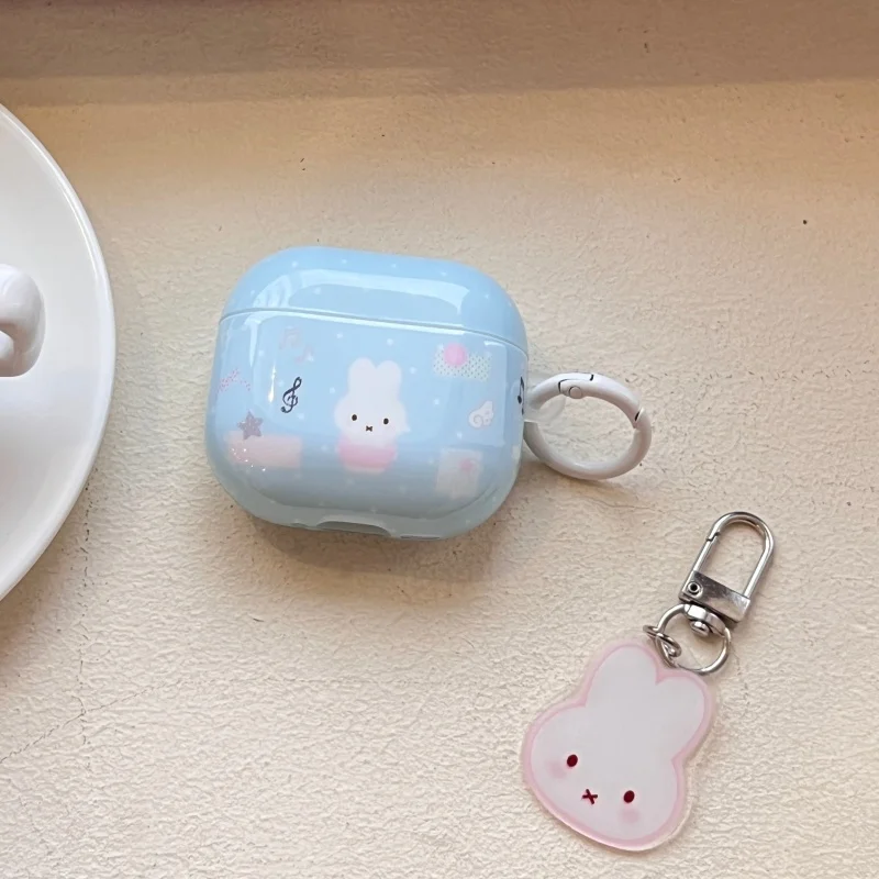 Корейский милый чехол для наушников с кроликом Миффи для Apple Airpods 4 3 2 Pro 3, силиконовый чехол с подвеской, мультяшный дизайн, чехол для зарядки наушников. (art.: 3920da469b2cb) - 3920da469b2cb