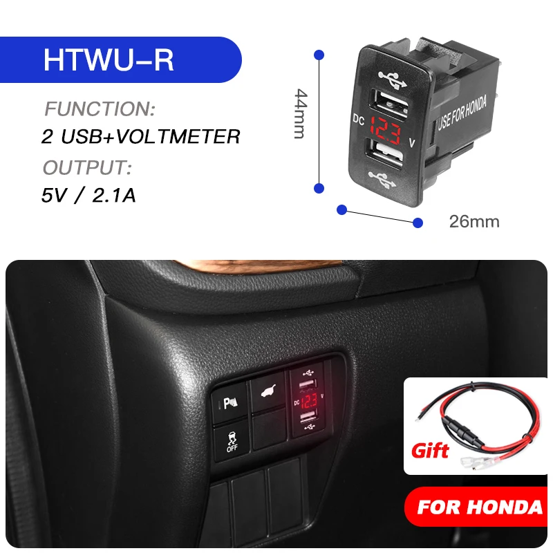 

Автомобильное зарядное устройство, DC12V-24V а, с дисплеем напряжения, с двумя разъемами USB, для автомобилей Honda QC3.0