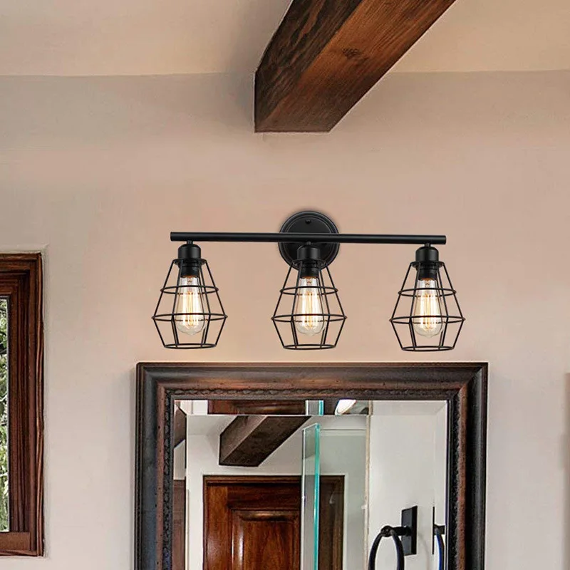 

Farmhouse Bathroom Light Fixtures Over Mirror Black Finish,3 Light Metal Indoor Vanity Lights Shade Sconces Wall Lighting
