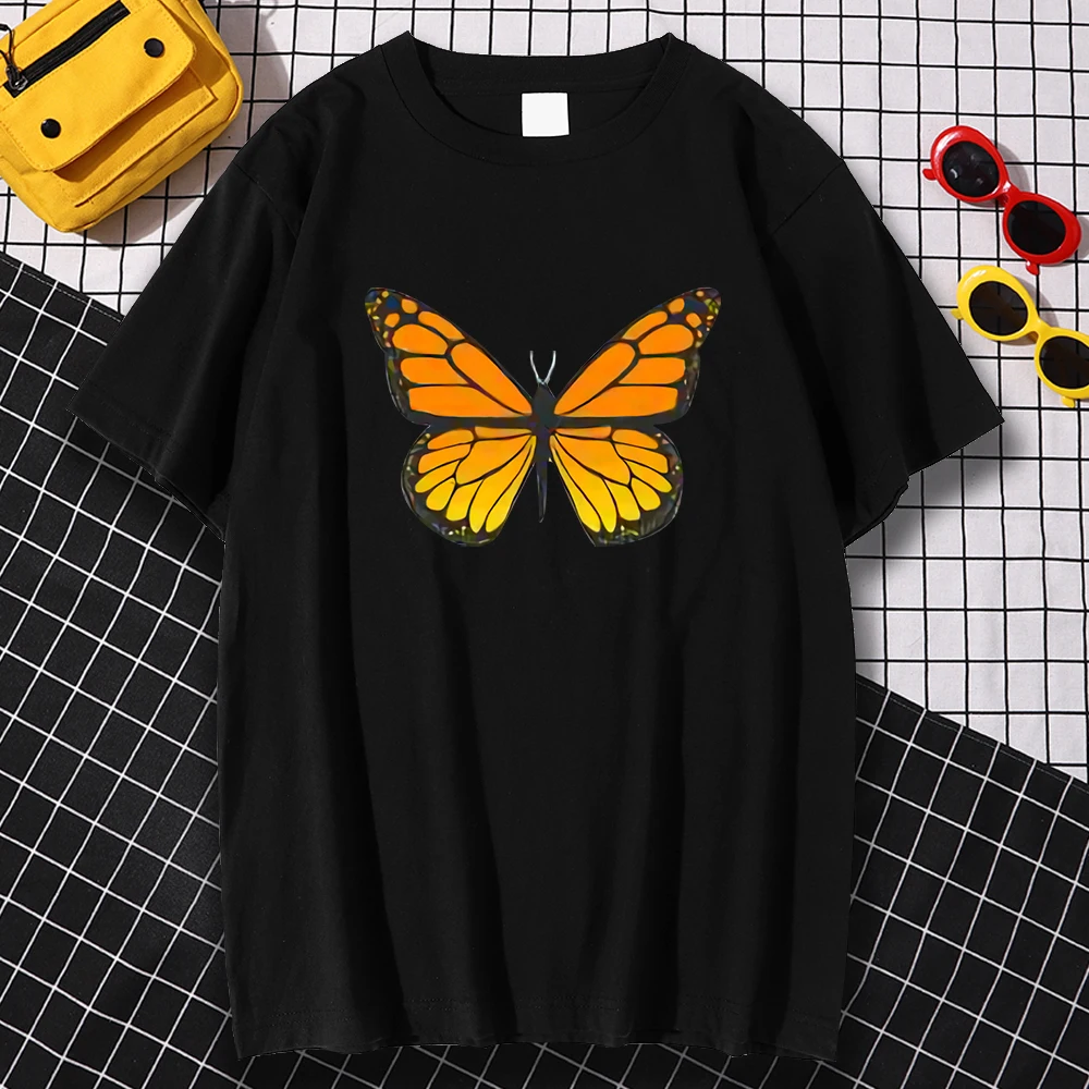 

Yellow Beautiful Dead Leaf Butterfly Prints Mans T-Shirts Funny Pattren Tops Funny Quality Clothes Loose Crew Neck T Shirt Man